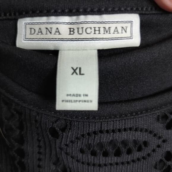 4373) Dana Buckman Black Eyelet Short Sleeve Overlay Blouse XL - Picture 6 of 10